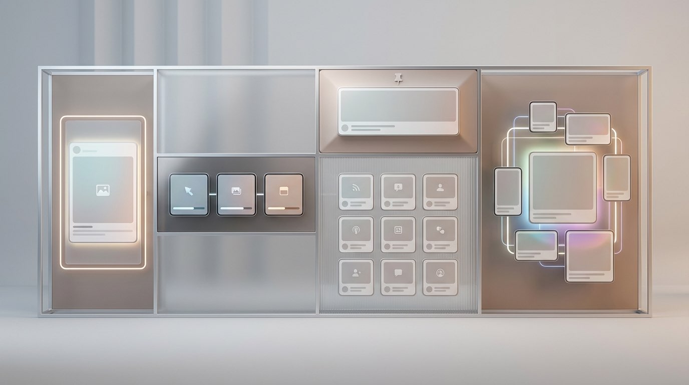 Сцена выбора форматов рекламы в Telegram с постами, нативными интеграциями и сериями размещений